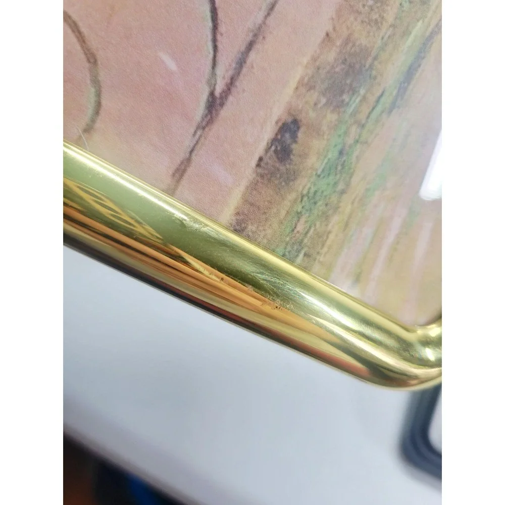 Vintage Brass Burnes 8x10 polished gold photo table top frame swans artwork